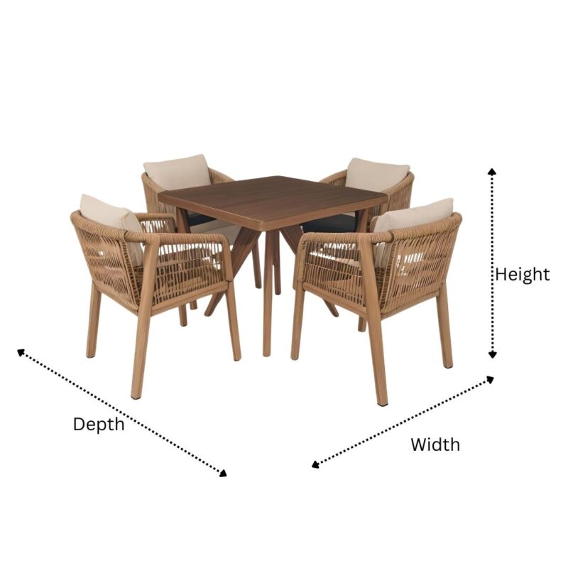 Modern Boho Rope 4 Cushioned Armchairs Square Table Set Cover
