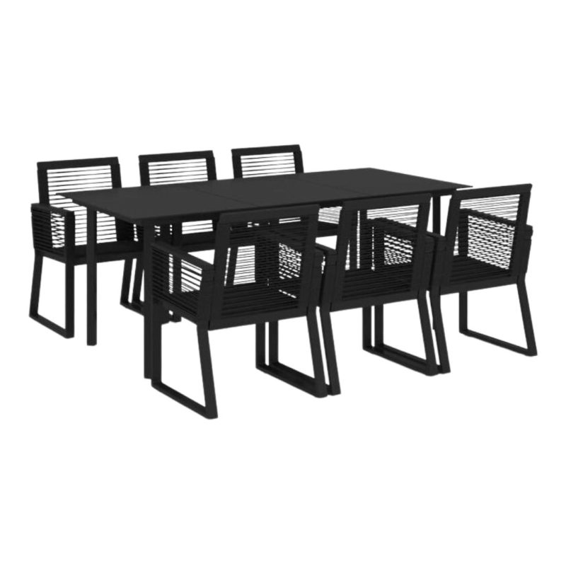 Contemporary Metal & Rope 6 Chairs Rectangle Table Set Cover