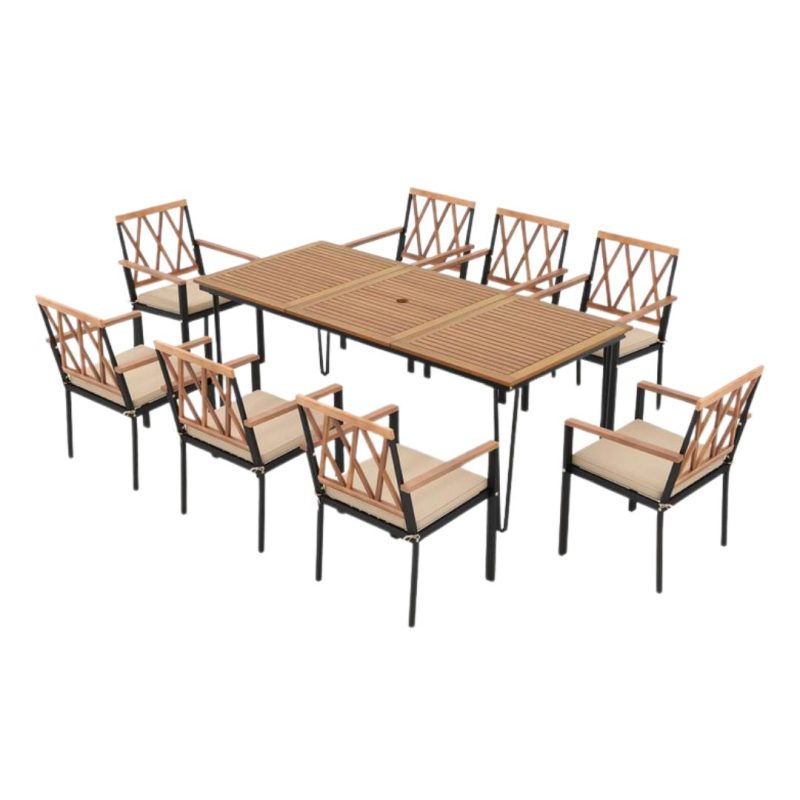Acacia & Metal 8 Lattice Back Chairs Rectangle Table Set Cover