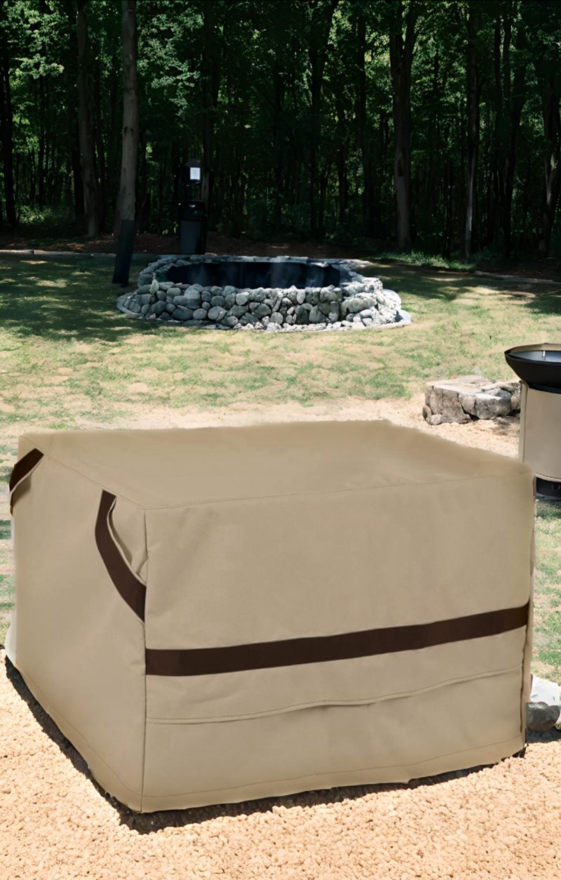 Modern Teak Patio Outdoor Square Fire Pit Cover - Image 5